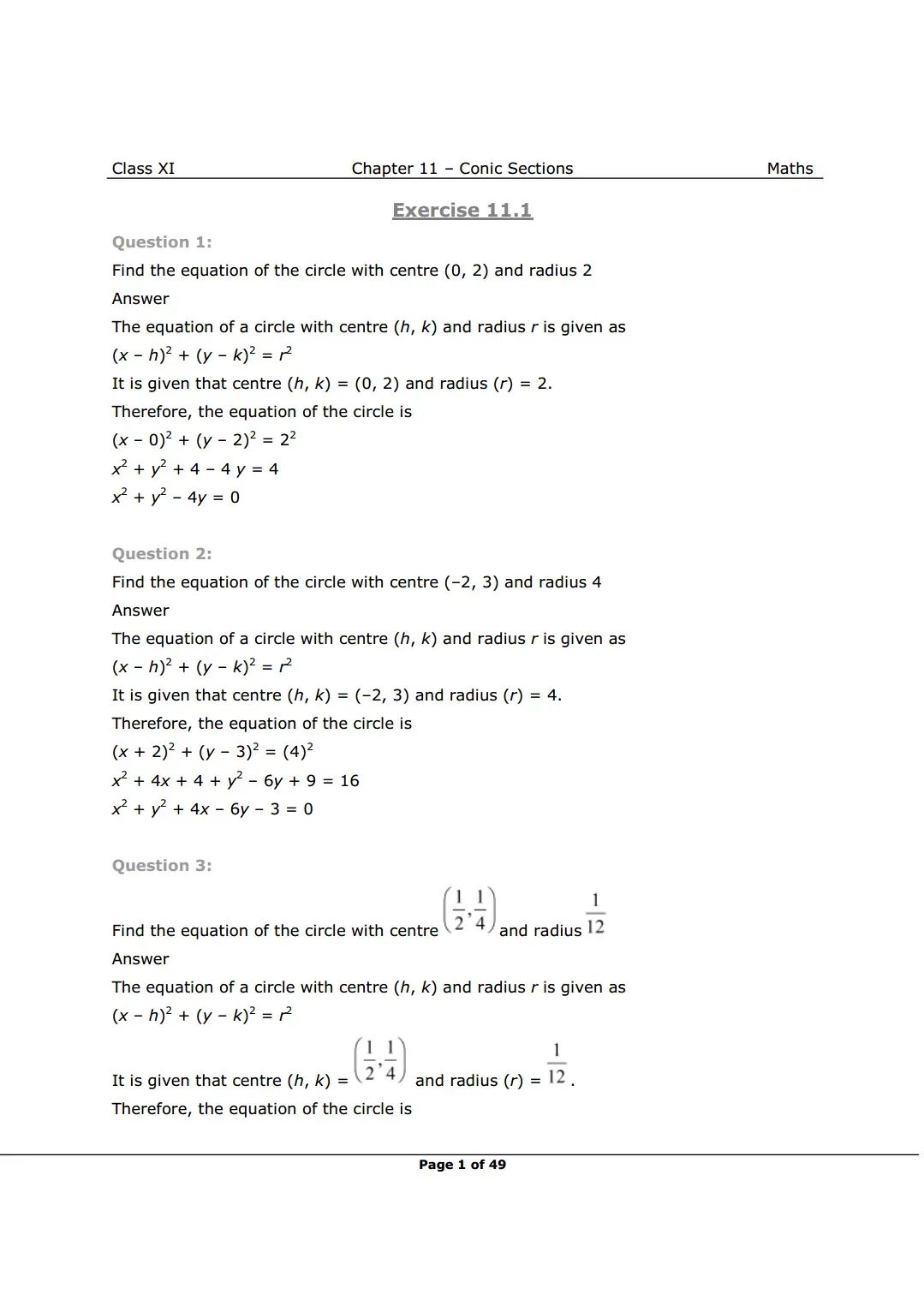NCERT Class 11 Maths Chapter 11 Exercise 11.1 Solutions Image 1