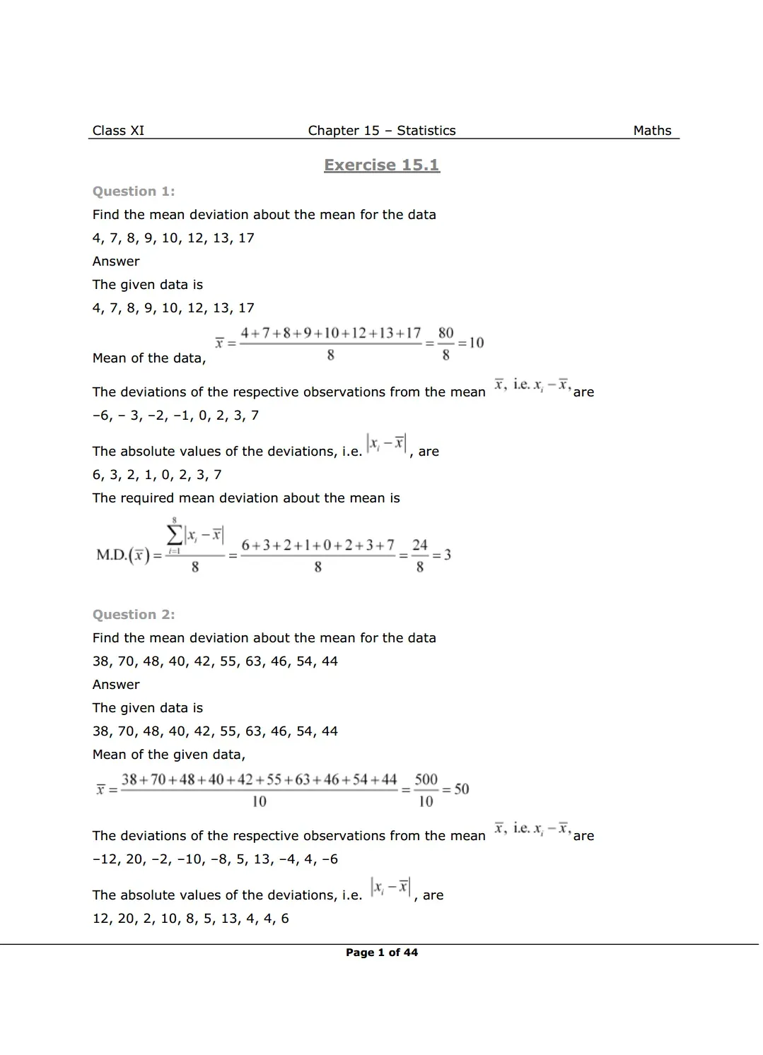 NCERT Class 11 Maths Chapter 15 Exercise 15.1 Solutions image 1