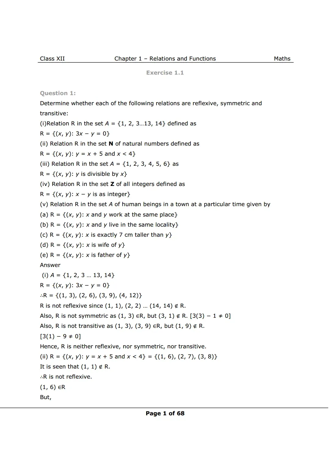 NCERT Class 12 Maths Chapter 1 Exercise 1.1 Solutions image 1