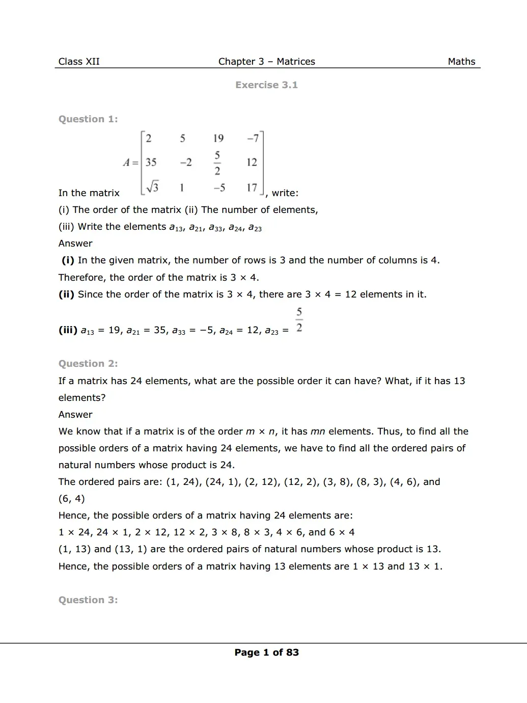 NCERT Class 12 Maths Chapter 3 Exercise 3.1 Solutions Image 1