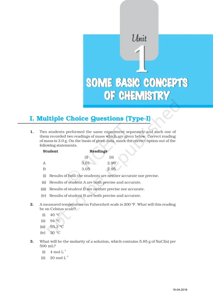 NCERT Exemplar Class 11 Chemistry Chapter 1 Image 1
