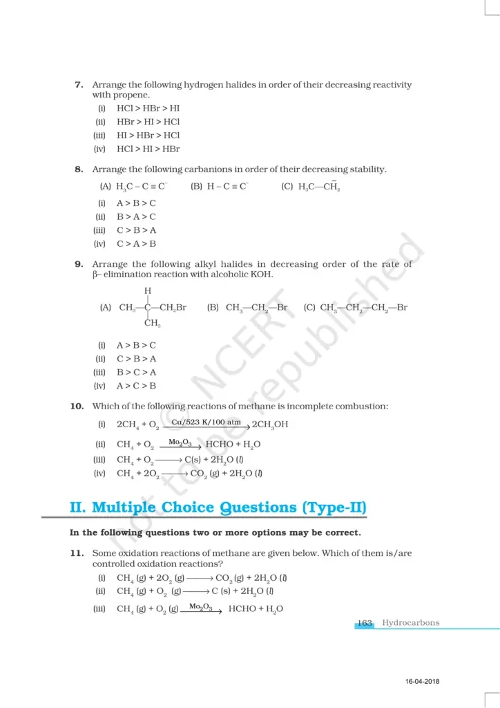 What Is NCERT Exemplar Class 11 Chemistry Chapter 13?   NCERT Exemplar Class 11 Chemistry Chapter 13 is a supplementary problem book published by the National Council of Educational Research and Training (NCERT). It is specifically designed to challenge students beyond standard NCERT textbook exercises and develop deeper conceptual understanding.  Chapter 13, titled Hydrocarbons, forms one of the most important chapters in organic chemistry for both CBSE Board exams and competitive exams like JEE Main and JEE Advanced. The Exemplar book for this chapter contains carefully graded questions — from straightforward multiple-choice problems to reasoning-based long answer questions — all mapped to the official CBSE Class 11 Chemistry syllabus.