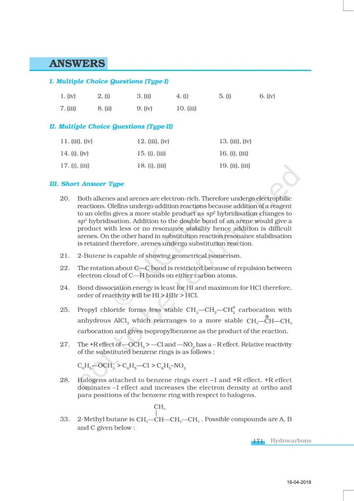 NCERT Exemplar Class 11 Chemistry Chapter 13 - Hydrocarbons
