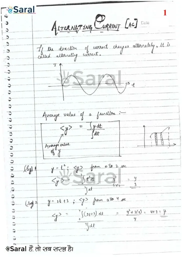Class 12 Physics Handwritten Notes PDF Chapter 7 - Alternating current